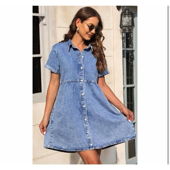 No Brand Dresses & Skirts - Babydoll Denim Dress with Pockets